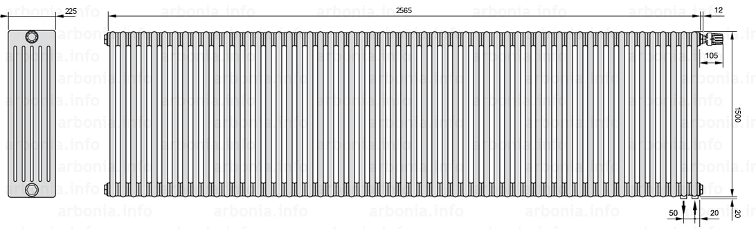 Схема (чертеж) Радиатор Arbonia 6150/57 №89 твв